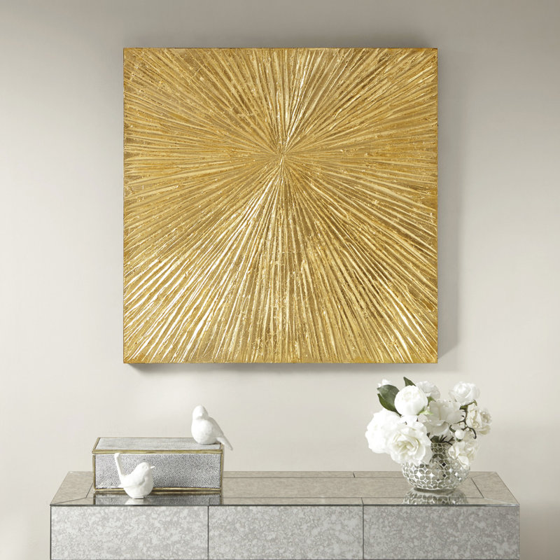 Abstract Burst Resin Wall Art - 30"W 30"H Hand Painted Metallic X Gold