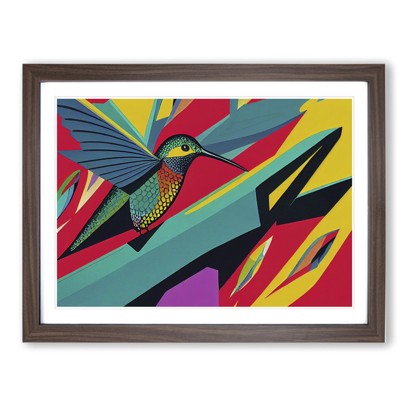 Unique Abstract Hummingbird - Framed Print, 25cm H x 34cm W x 2cm D, Walnut