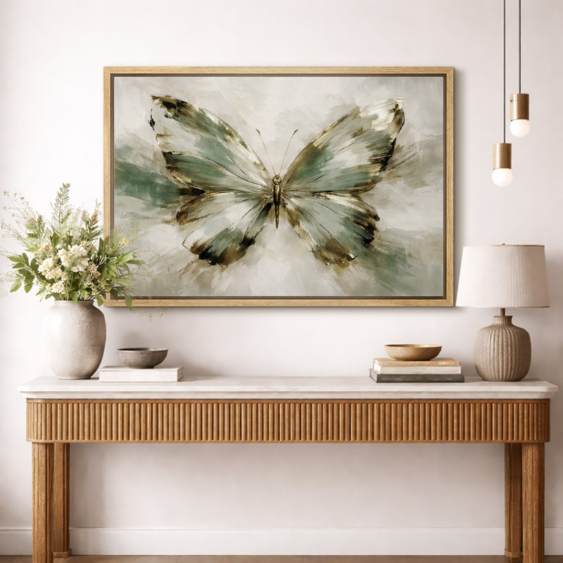 Magnifique papillon vert, art floral abstrait, impression sur toile giclée sur toile encadrée, H 24 po x l 36 po x P 1,5 po