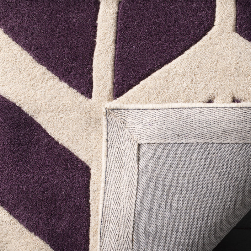 Tapis mauve / ivoire en laine touffeté à la main Deedie, Rectangle 3 pi x 5 pi