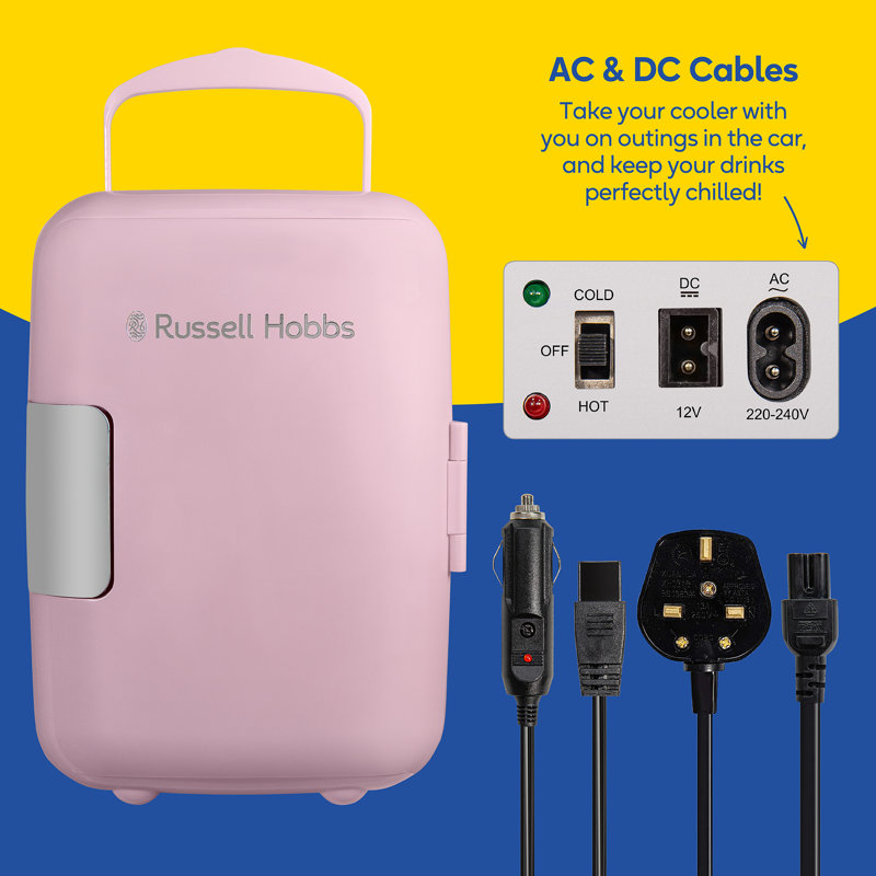 Russell Hobbs 4l Mini Compact Cooler For Drinks And Cosmetics, Retro Style,, Pink