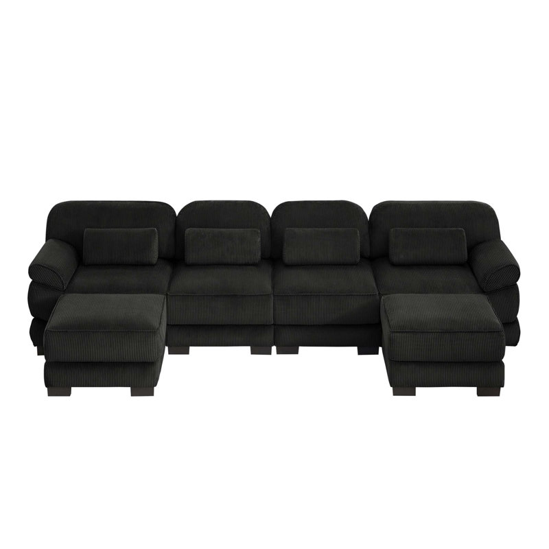 Canapé d'angle modulaire Cloud Couch avec accoudoirs amovibles et coussins lombaires, Velours côtelé noir, Symétrique
