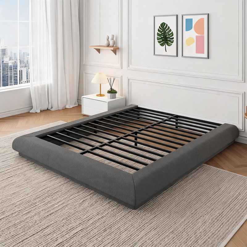 Cadre de lit plateforme rembourré flottant de style Queen Cloud, Grand lit, Gris foncé