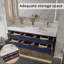 Meuble-lavabo mural de 60 po avec armoire en bois massif Melora, comptoir en pierre naturelle, tiroirs à fermeture en douceur et éclairage de designer DEL Melora-1251430807