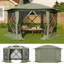 Tente de pavillon escamotable hexagonale 11,5 pi x 11,5 pi avec installation en une seule pression, panneaux de maille amovibles et linges à vent, abri à baldaquin extérieur pour le camping, les fêtes dans la cour et les événements-124611358-124611357