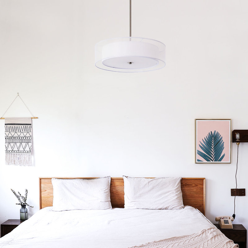 Lustre tambour 3 lumières Kamila, Nickel brossé