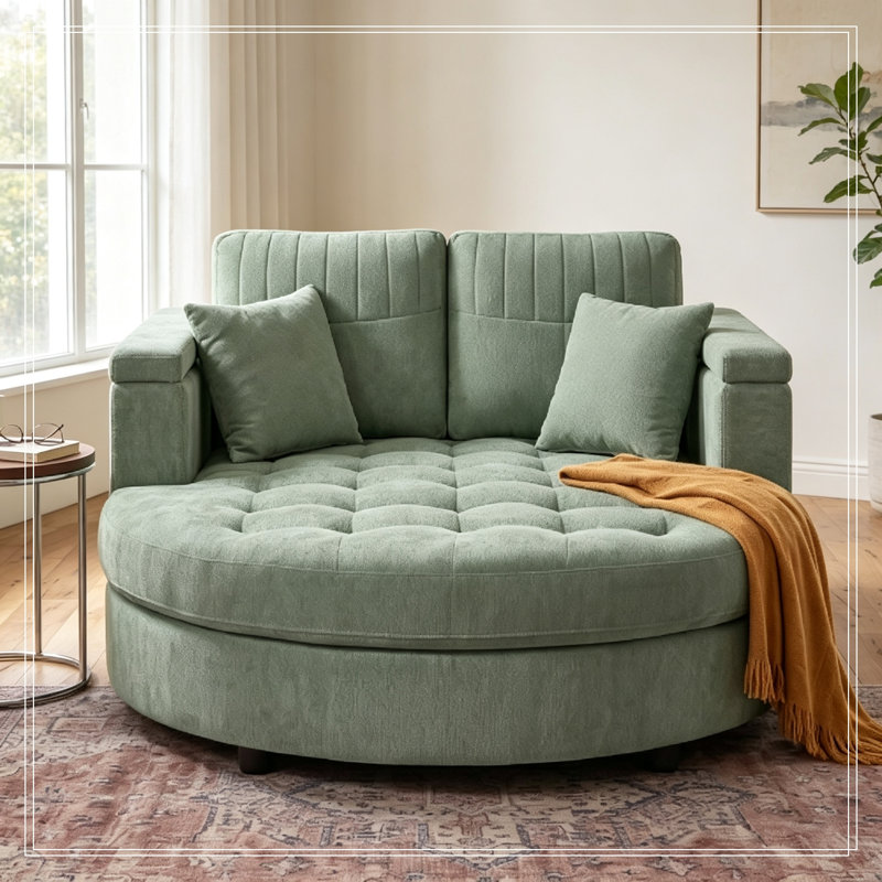 Chaise longue incurvée avec siège capitonné et coussins amovibles, Vert