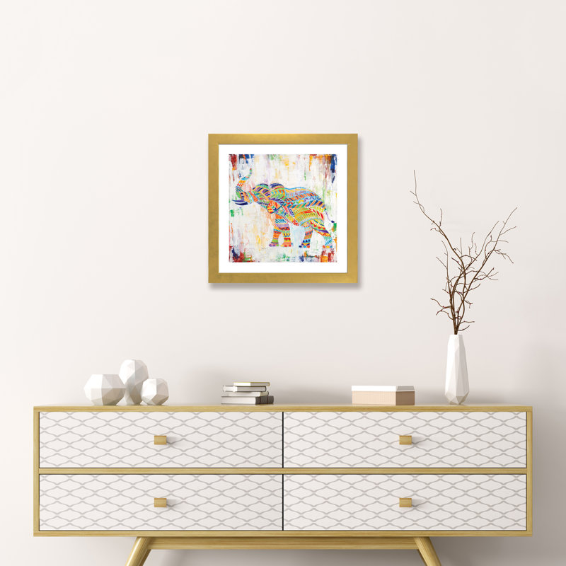 « magique éléphant » par tava studios, reproduction d’art, H 16 po x l 16 po x P 1 po, Papier encadré doré