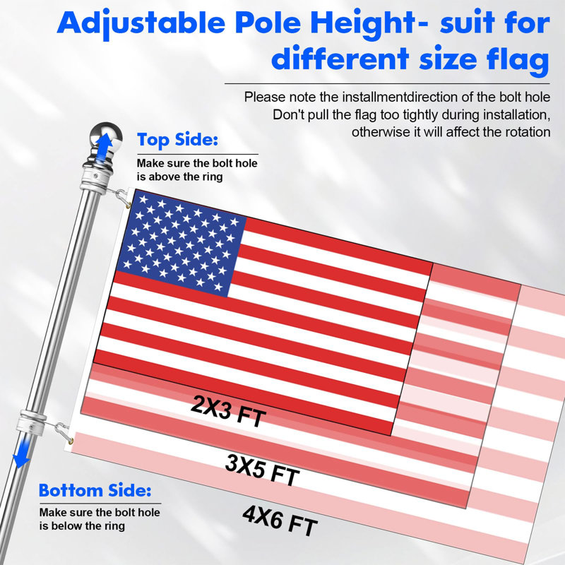Ensemble de mât de drapeau en acier inoxydable avec anneaux rotatifs et support de fixation réglable
