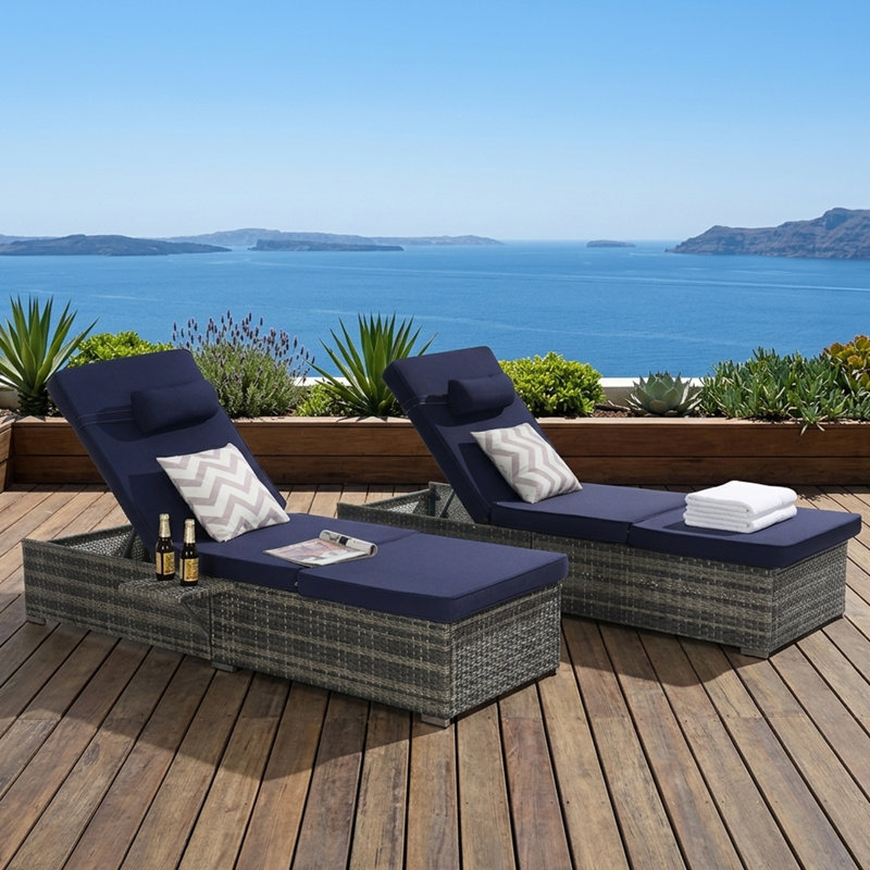 Ensemble de chaises longues d'extérieur en rotin PE avec coussins pour l'extérieur à 6 positions, bleu, Bleu, Gris foncé