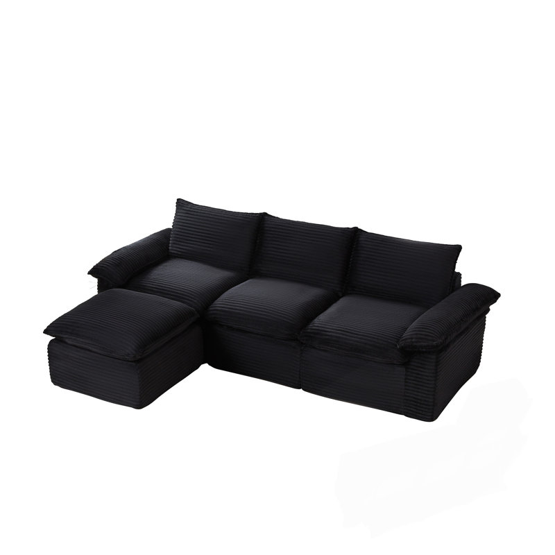 Modern  Cloud Sofa, 35.43" H x 111.03" W x 70.07" D, Black Corduroy