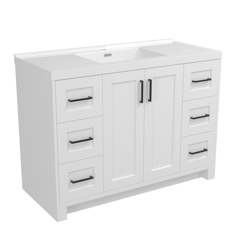 Solid Wood 48" Single Bathroom Vanity with Solid Surface Sink Top Set, Pre-assembled Storage Cabinet, White/Matte Black
