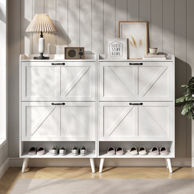 Farmhouse Shoe Cabinet with Drawer, MDF Wood Hidden Shoe Storage for 20 Pairs, Shoe Organizer Entryway