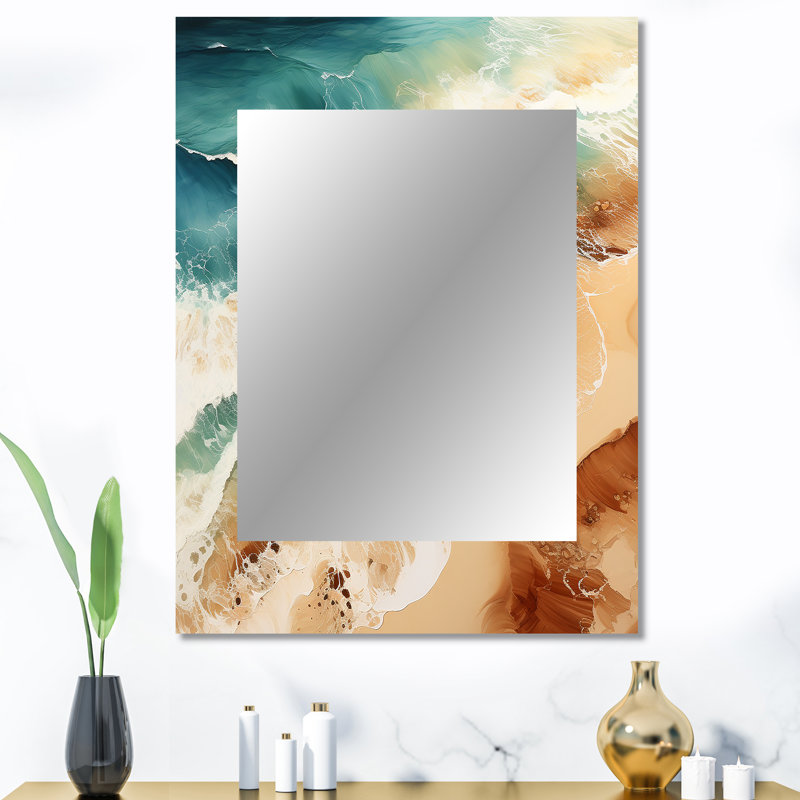 Vue aérienne de Beachside - miroir mural de plage, miroir décoratif beige, impression d'art en métal, 40 po x 30 po