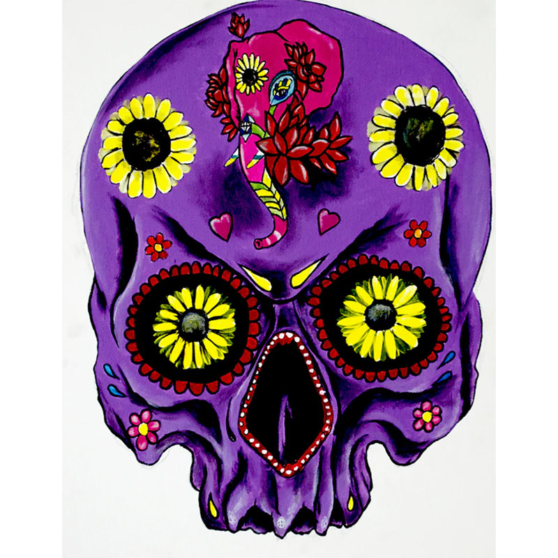 " Skull & Flowers II " by Ed Capeau, 10" H x 8" W x 1.5" D, No Mat, Wrapped Canvas