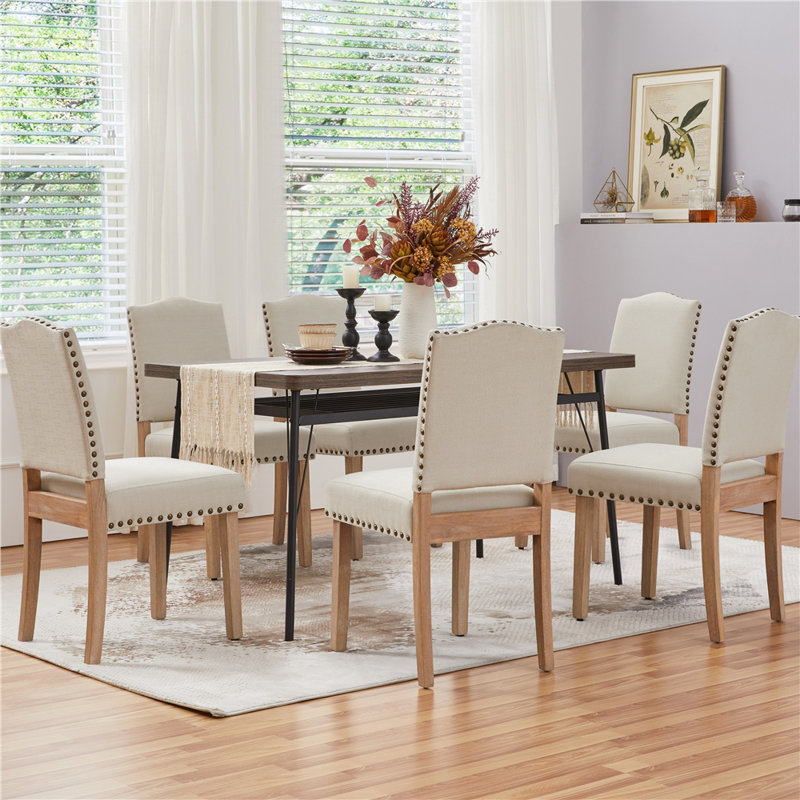50.5cm H Rubberwood Leg Upholstered Side Chair, Beige Foam