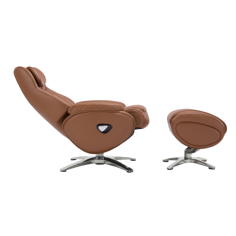 Yusef Upholstered Swivel Recliner, Tobacco Leather Match
