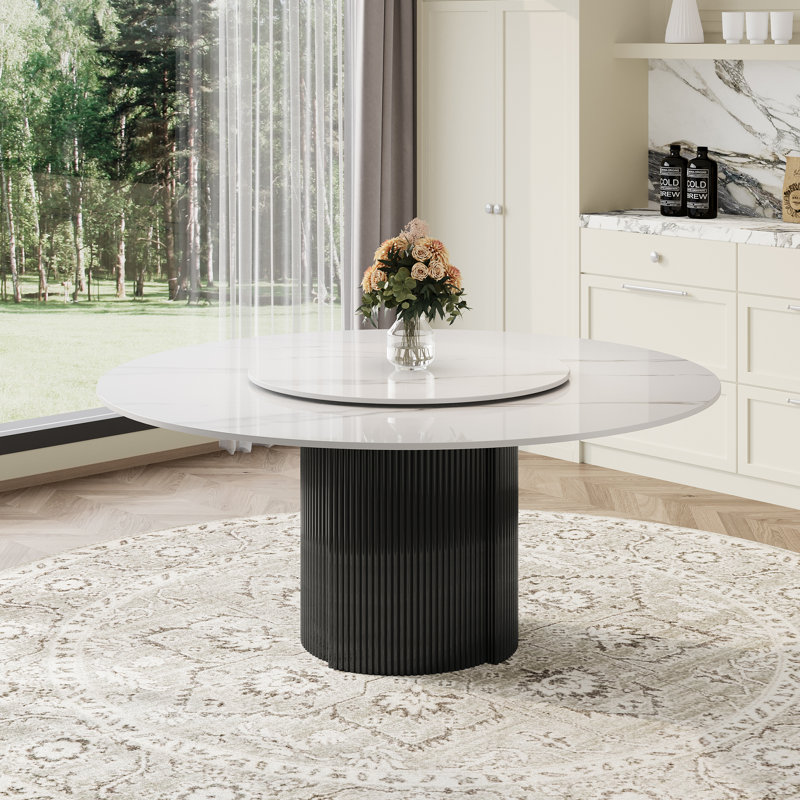 59" Round Marble Dining Table with Turntable