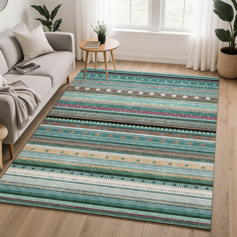 Tapis rayé de qualité supérieure Mayfield, Sarcelle, 3' x 5'