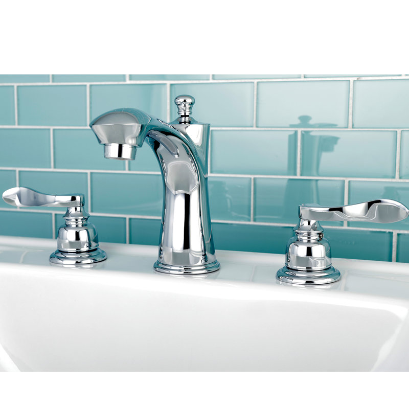 Kingston Brass NuWave French Two-Handle 3-Hole Deck Mount Widespread Bathroom Faucet with Retail Pop-Up Drain, Chrome