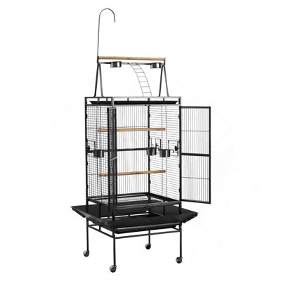 Cage à oiseau, 32,7 x 31,1 x 82,7 pouces, toit plat ouvert, cage de vol d'oiseau en fer forgé avec perchoirs, plateau coulissant, mangeoires en plastique, pour cockatiel, perruche moine, perroquet Amazon, perroquet gris africain
