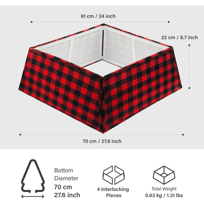 Large Plaid Canvas Square Christmas Tree Skirt Collar