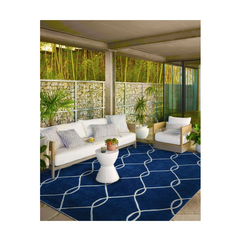 Tapis décoratif à rayures géométriques bleu foncé et tapis lavable, Rectangle 2 pi 4 po x 4 pi