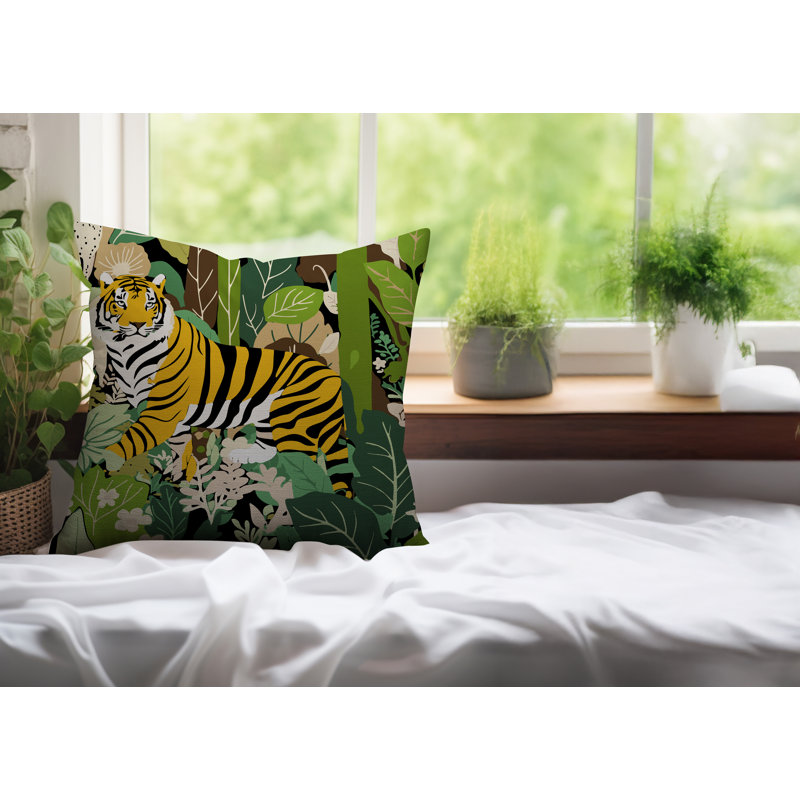 Oreiller carré réversible intérieur / extérieur Kyo Tiger, Chartreuse, Carré 15 po