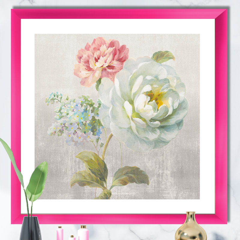 «Country Flower Bouquet», reproduction d'art sur toile, H 30 po x l 30 po x P 1 po, Encadré rose