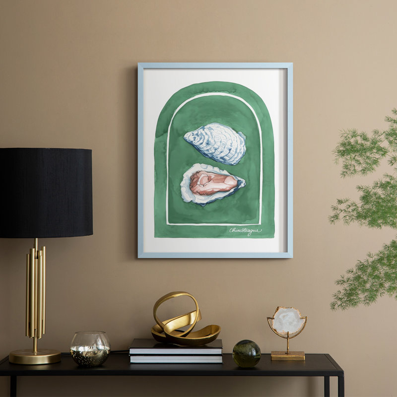 East Coast Oysters II, reproduction encadrée - bois massif, H 15 po x l 12 po, Bleu