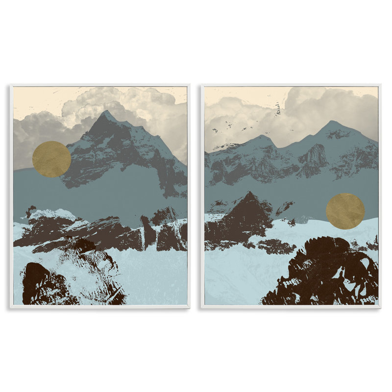 «Mountain Range» par Jacob Green - ensemble de 2 reproductions d'art, 30" H x 24" W, Giclée encadrée blanc bord de mer