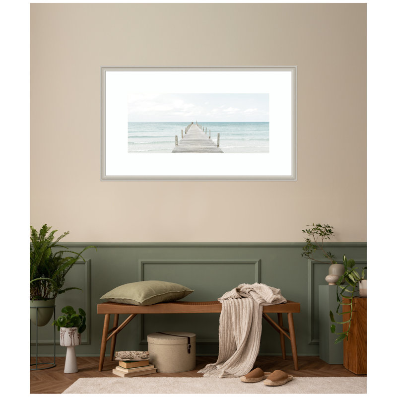 Wooden Pier On The Beach by Amy Peterson Framed Wall Art Print, Argent argent