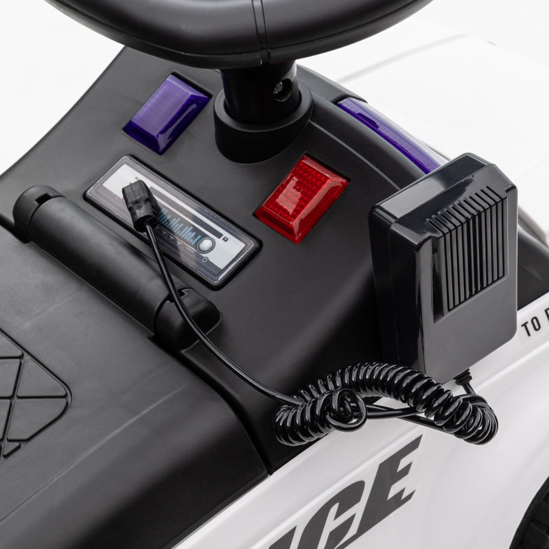 White Police Ride-On Truck with Megaphone and Storage