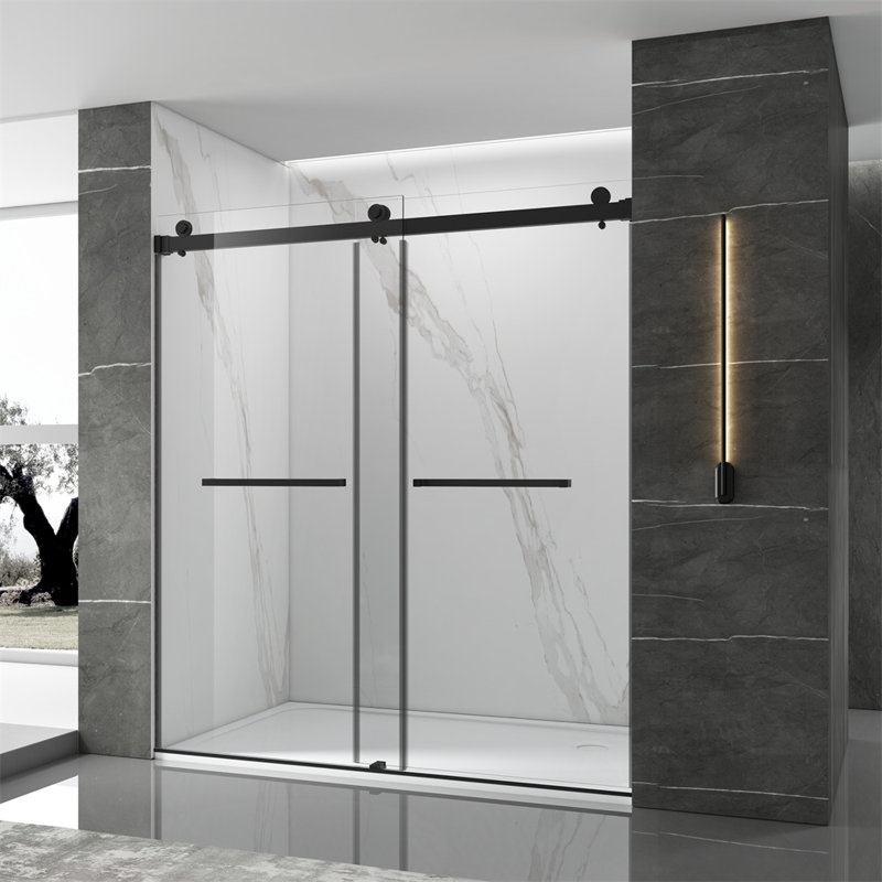 72'' W 76'' H Frameless Rectangle Reversible Shower Stall, Black