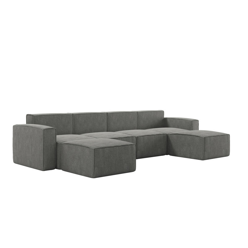 Canapé modulaire contemporain avec 2 repose-pieds Bridgetown, Polyester gris foncé
