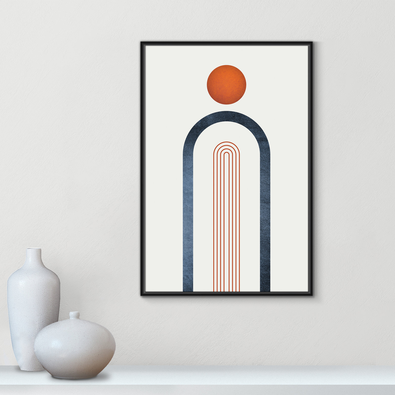 Maguire "Minimalist Midcentury Orange Navy I" Print, 37.5" H x 25.5" W x 2" D, Black Framed