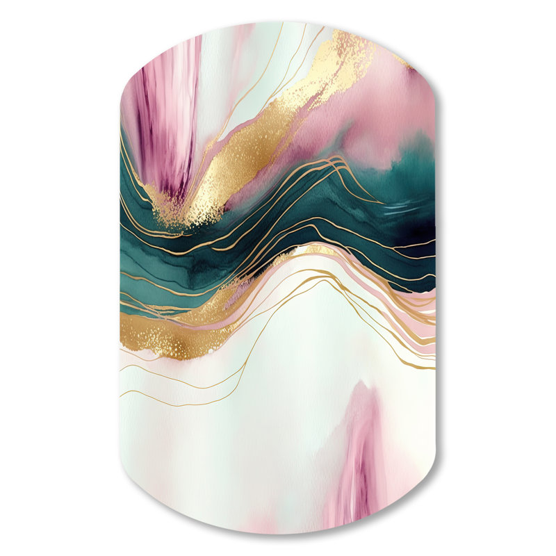 Abstract Geode Pink And Green Marble III - Marble Cylinder Print on Metal, Modern Asymmetrical Metal Wall Decor