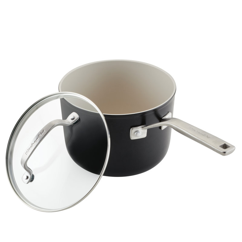 KitchenAid® 3 qt. Non-Stick Cookware Saucepan with Lid, Matte Black/Silver/Clear
