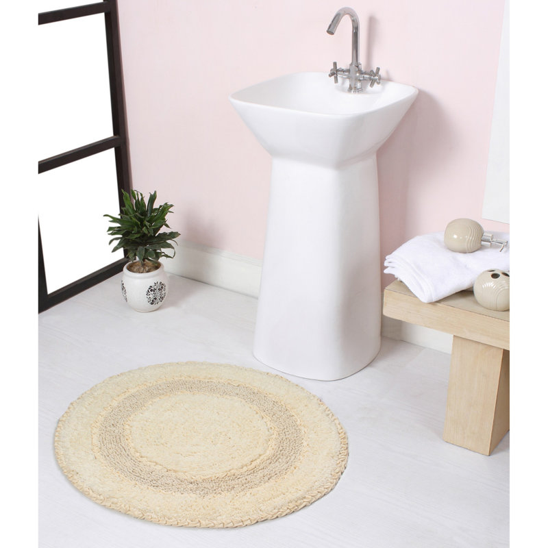 Plush Cotton Round shape bath Rug, Ivory, 22"W x 22"L
