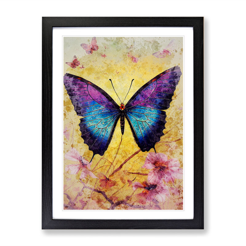 Butterfly In Watercolour No.1 - Painting, Black Framed, 48cm H x 36cm W, White