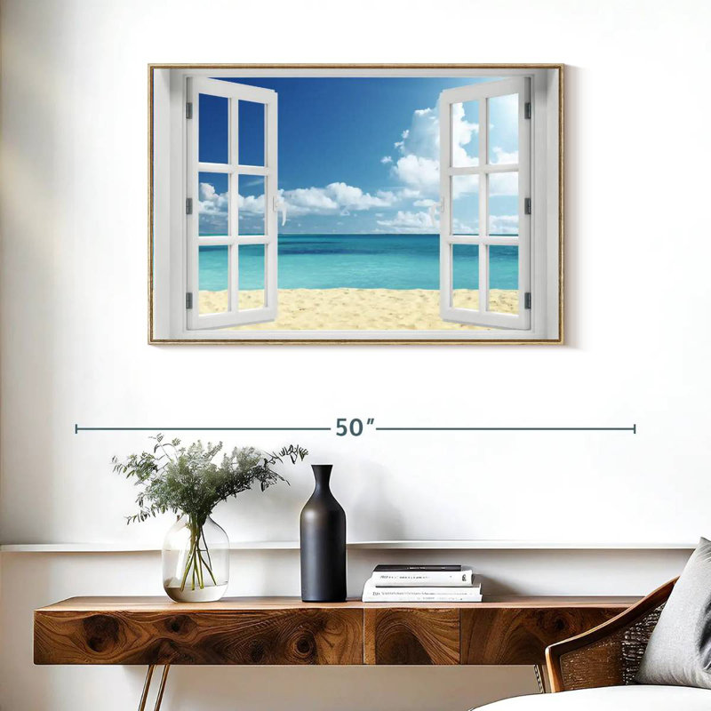 Fenêtre à distance Azemar, Cadre flottant en bois naturel, 37 po x 25 po