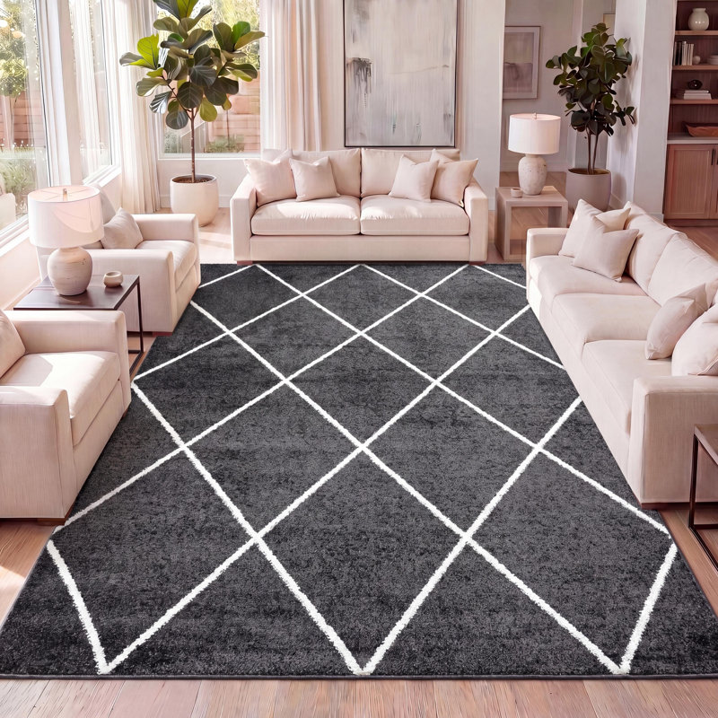 Tapis noir / blanc Birute, Rectangle 3 pi x 5 pi
