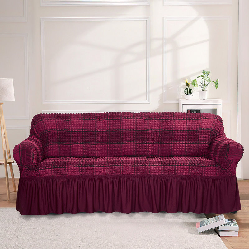 Housse pour canapé à coussins carrés / rectangulaires Bubble, H 25 po x l 90 po x P 18 po, Mélange de polyester rouge vin