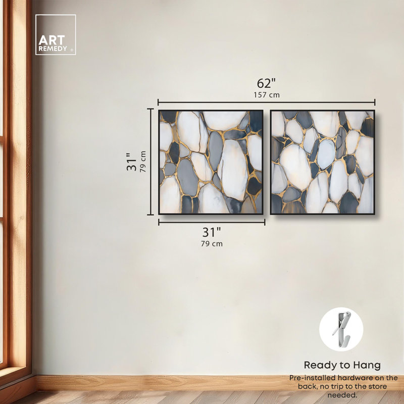 Cobblestone Duo Canvas Print Blue And Sage Wall Decor Set by Art Remedy, Black Frame, 12 x 12, H 31 po x l 31 po, Black Frame
