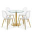 Ensemble de salle à manger moderne de 5 pièces en verre trempé rond avec pied central et chaises en acrylique-125494764
