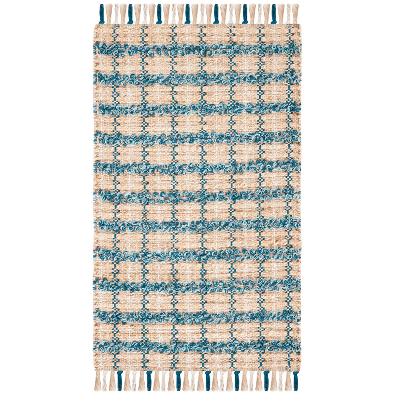 Ellenore Hand Woven 0.85 Jute 0.15 Cotton Checkered Rug, Rectangle 4' x 6'