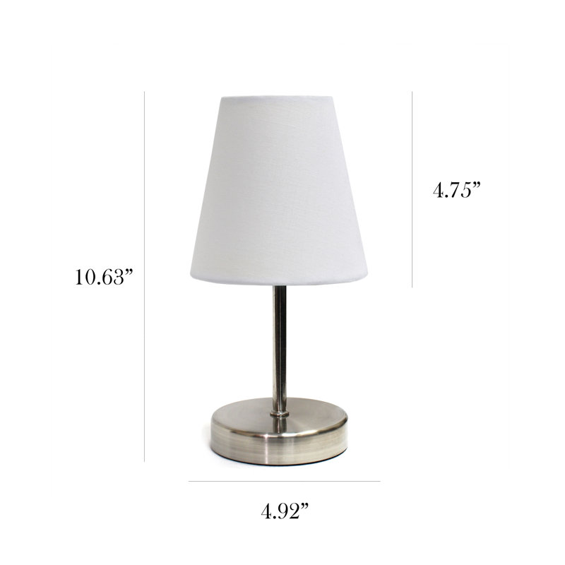 Amandev Simple Designs Sand Nickel Mini Basic Table Lamp with Tapered Fabric Shade, White