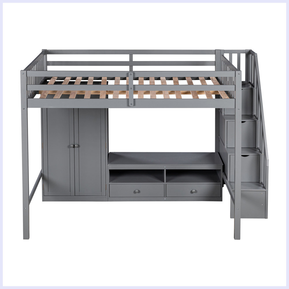 Harriet Bee Modern Full Size Loft Bed Frame with Wardrobe and Storage ...