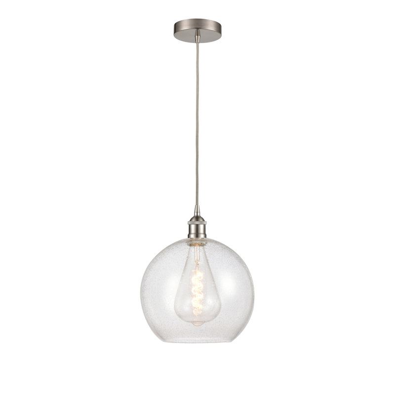 Athens Mini Globe Pendant in Brushed Satin Nickel with Seedy Glass