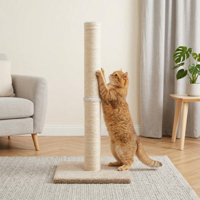 Grattoir pour chat avec tapis, grand poteau à griffer en corde de sisal avec base lourde stable, beige / jaune
